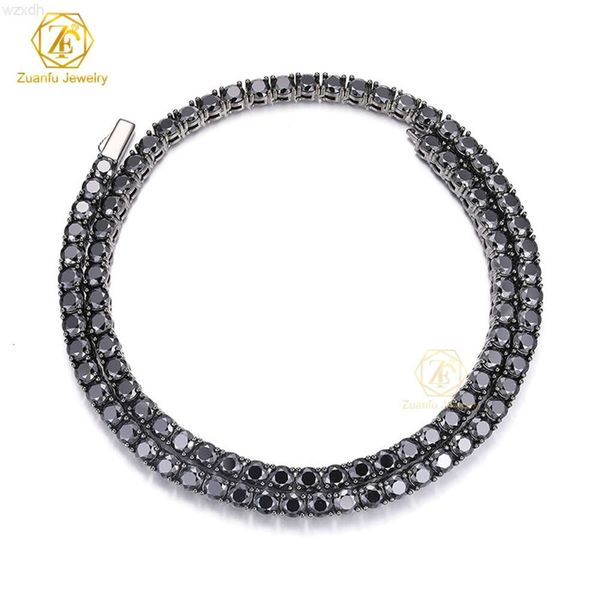 

wholesale round cut black diamond 2.5mm 5mm 4mm bracelet 3mm 925 sterling silver necklace moissanite tennis chain