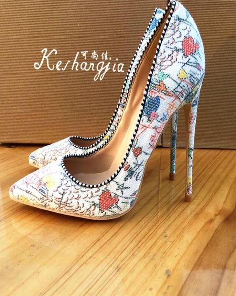 

women shoes 2021 new white graffiti highheeled pumps net red 12cm pointed thin heel bottom womeen dress party shoes boots bo8104273, Black