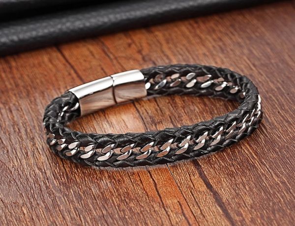 

xani stainless steel genuine leather bracelets for women charm bracelets for men black braid bangles men jewelry5155772, Golden;silver