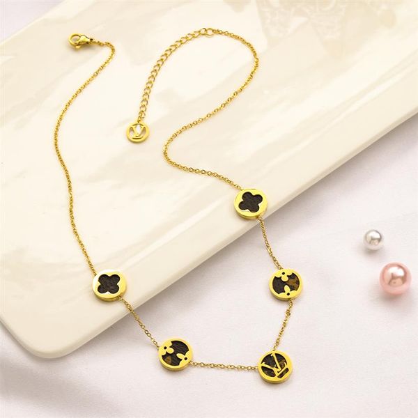 

never fading 14k gold plated luxury brand designer letter round pendants necklaces stainless steel choker pendant necklace beads c271p, Silver