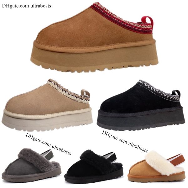 

kids ugglies slippers classic tasman platform australie slides toddler uggli boots children winter warm clog wgg fluffy fur shoes boys girls, Black;grey