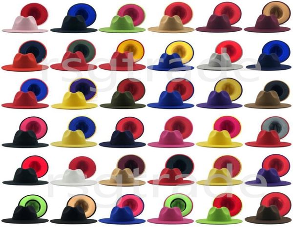 

40 colors men women panama cap jazz formal hat lady felt fedora patchwork wide brim caps trilby chapeau autumn winter designer hat9836291, Yellow