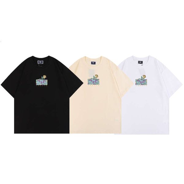 

chaopai kith rose box apricot rose print short sleeve men and women, White;black