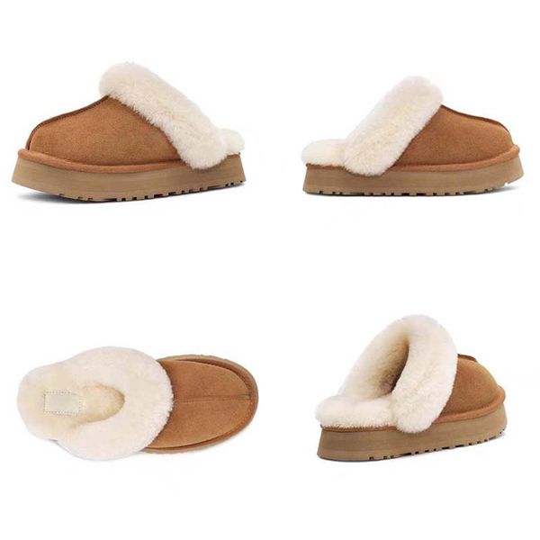 

tasman slippers, tazz winter plush and thickened baotou plush slippers, warm cotton shoes, leather and fur integrated snow boots, half slipp, Black