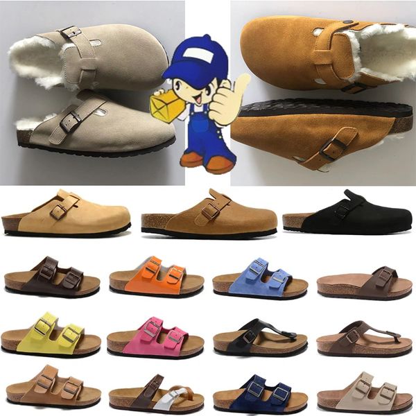 

designer birkenstocks sandals boston clogs fur slippers birks arizonas mayari gizehs head pull cork leather loafers mens women clog beach sh, Black