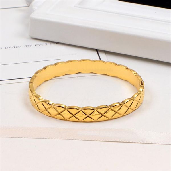 

new classic 18k gold stainless steel engraved bangle bracelets women diamond gelang bangles rhombus designer luxury bracelet jewel198r, Black
