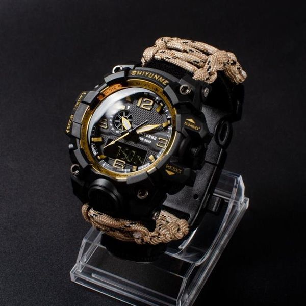 

wristwatches men military sport watch outdoor compass time alarm led digital watches waterproof quartz clock relogio masculinowris298w, Slivery;brown