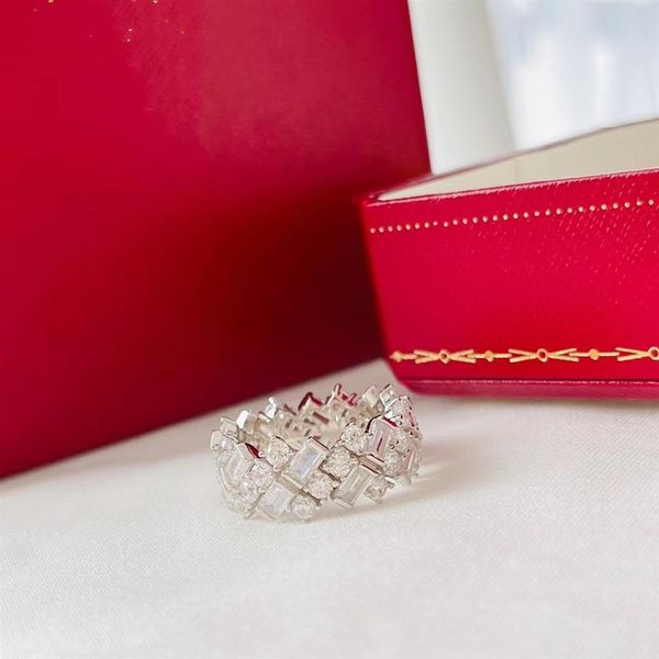 

luxury brand rings designer full square rectangle zircon statement wide finger accessories for fashion women couple lovers wedding304v, Golden;silver
