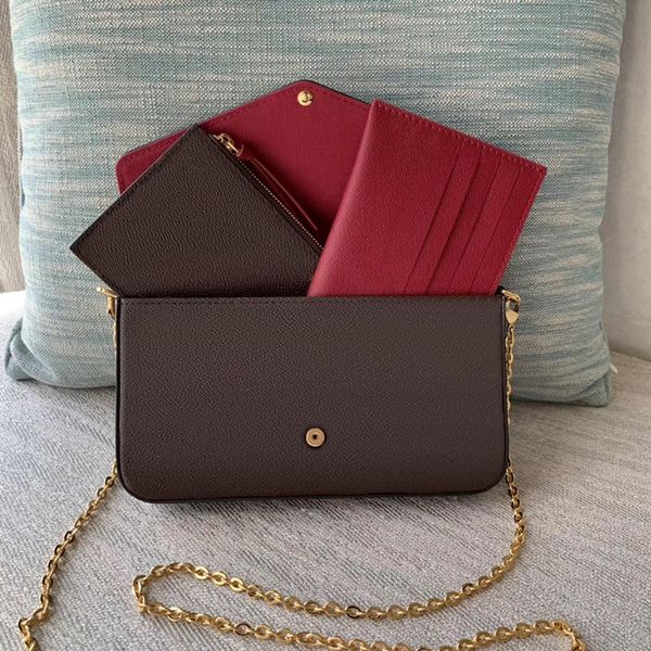 

designer wallets three-piece set envelope bag with box 21cm l61276, Red;black