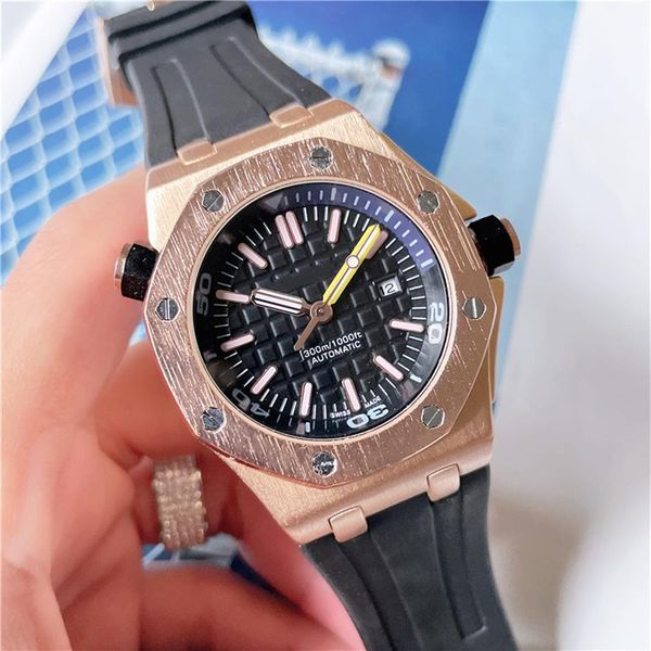 

2022 new mens watch automatic quartz hour hand wristwatch stainless steel rubber strap fashion multifunction waterpro280q, Slivery;brown