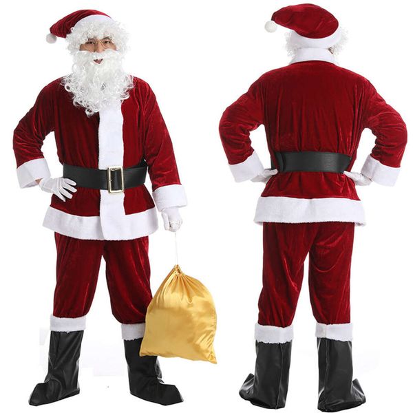 

santa claus set for men's party performances upscale plush full dress, Black;red