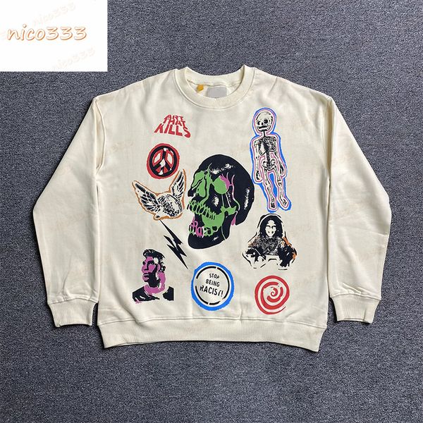 

23ss new ga depts atk colorful flame skull letters cotton terry round neck loose versatile men and women casual fashion sweater, Black