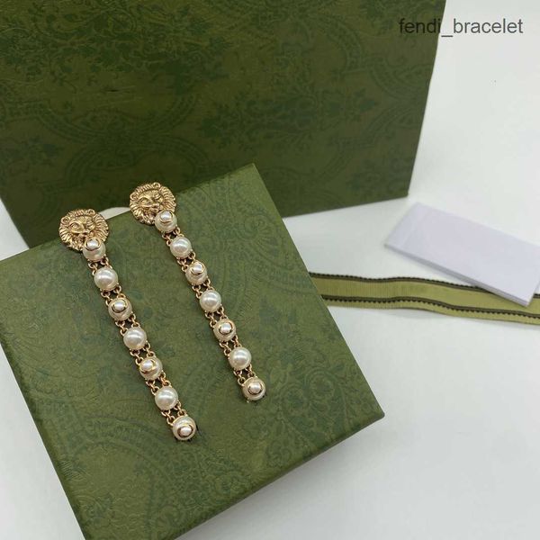 

fashion lion pearl long earrings designer charm earrings for woman brass fashion jewelry supply, Golden