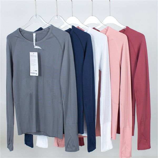 

ll women's yoga long sleeve shirt blouse solid color pinstripe 2 0 sports fitness round neck jogging sportswear breathable291f