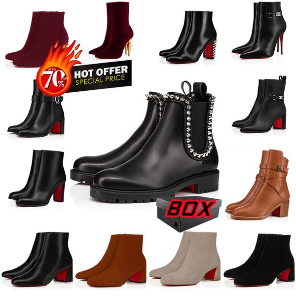 

with box shoes red-bottoms trendy women short booties dress ankle boot heels luxury reds heel womens pumps booties designer boots over the k, Black