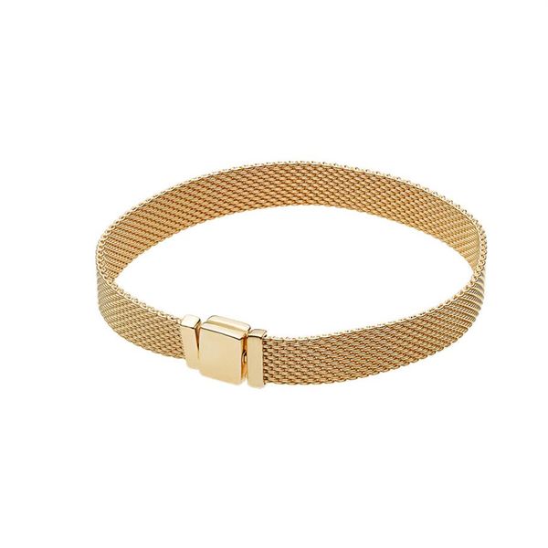

yellow gold plated women men mesh charm bracelet strap style wedding party jewelry for pandora real sterling silver charms bracele256x, Golden;silver