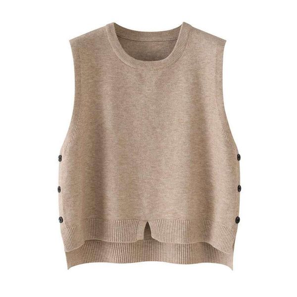 

vest knitted womens early autumn style irregular sleeveless split loose round neck sweater camisole, Black;white
