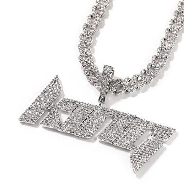 

custom name pendant necklace men women iced out prong setting pendant personalized charms trap rapper cubic zirconia hiphop jewelr338h, Silver