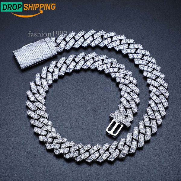 

Dropshipping Hip Hop Jewelry 20Mm 1 Row Vvs Moissanite Diamond Iced Out Men Pure Sier Miami Cuban Link Chain Necklace