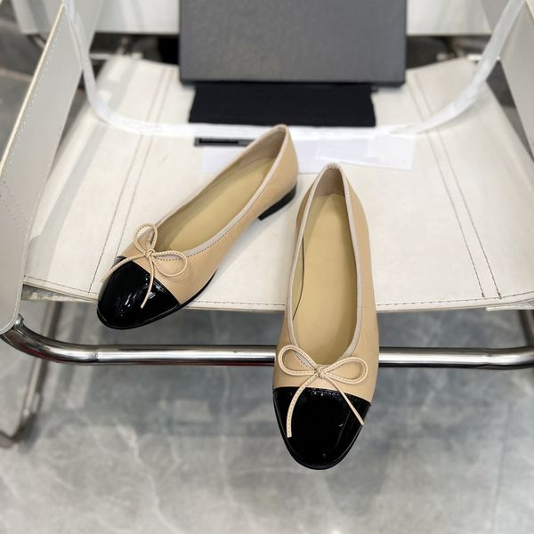 

casual flats designer women shoe ballet flats Quilted beige loafers Genuine Leather Slip on Paris Round Toe Ladies Dress Shoes flat shoes with bow