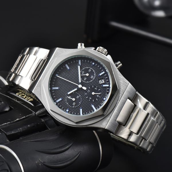 

gp wrist watches for men 2023 new mens watches all dial work quartz watch luxury brand chronograph stainless steel watch band men fashion gp, Slivery;golden