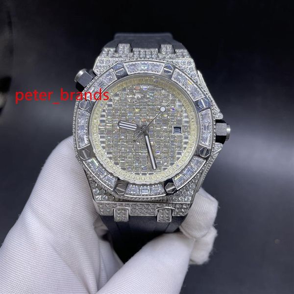 

diamonds watch mens automatic mechanical watches 40mm with diamond-studded steel 904l sapphire rubber watchband business wristwatc247z, Slivery;brown