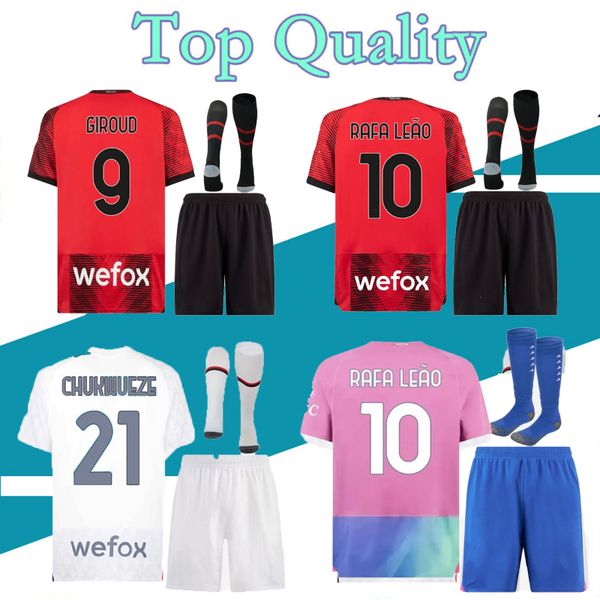 

23 24 giroud pulisic soccer jerseys 2023 2024 rebic theo reijnders kessie de ketelaere rafa leao football shirts ac milans men kids kit unif, Black;yellow