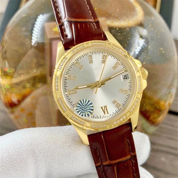 

ladies watch 33mm mechanical movement wristwatches leather strap sapphire waterproof wristwatch business couple wristwatches296e, Slivery;brown