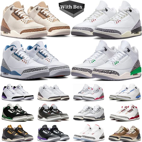 

with box jumpman 3 basketball shoes men women 3s palomino white cement fire red lucky green court purple cool grey rust pink mens trainers s