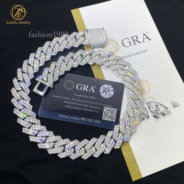 

Pass Diamond Tester Gra Moissanite Diamond 20Mm Wide 2Rows Sterling Sier Cuban Link Chain For Rapper Hip Hop Necklace