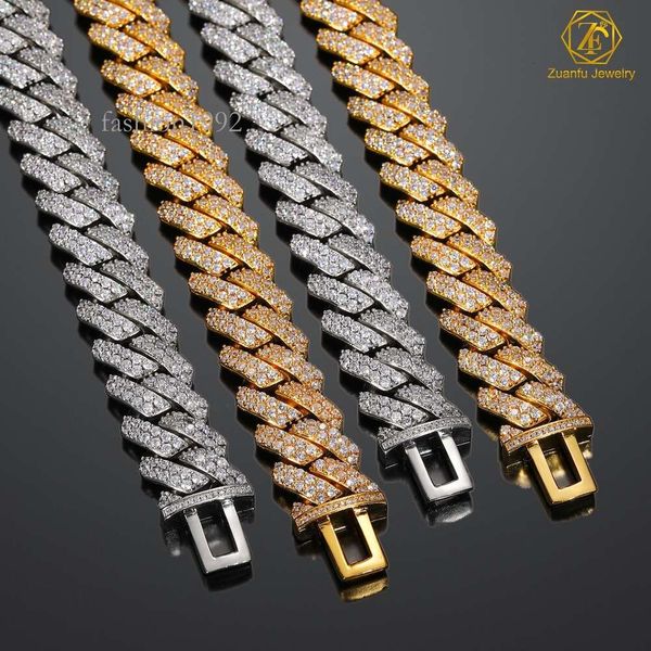 

Iced Out 2 Rows Moissanite Diamond Cuban Link Chain Gold Plated Heavy Fashion Hip Hop Jewelry Necklace For Men