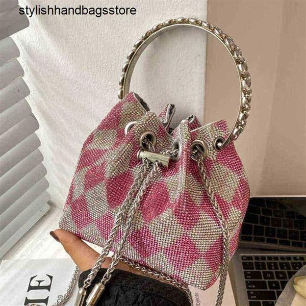 

2022 brand women small handbag female drawstring bucket bags shoulder bag ladies bling diamond mini chain handbag evening clutch y254d