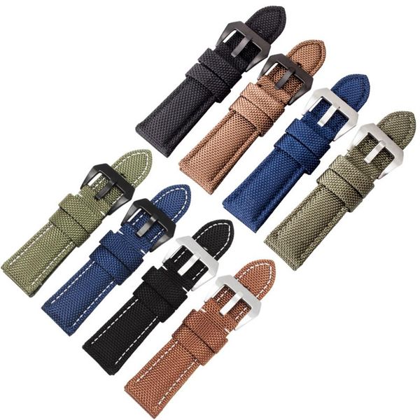 

whole waterproof nylon leather watch band with buckle substitute fashion watches 44mm pam watch strap 22 24 26mm2639, Black;brown