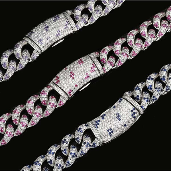 

2023 new design hip hop full iced out moissanite 925 sterling silver luxury 2 two tone moissanite cuban link chain