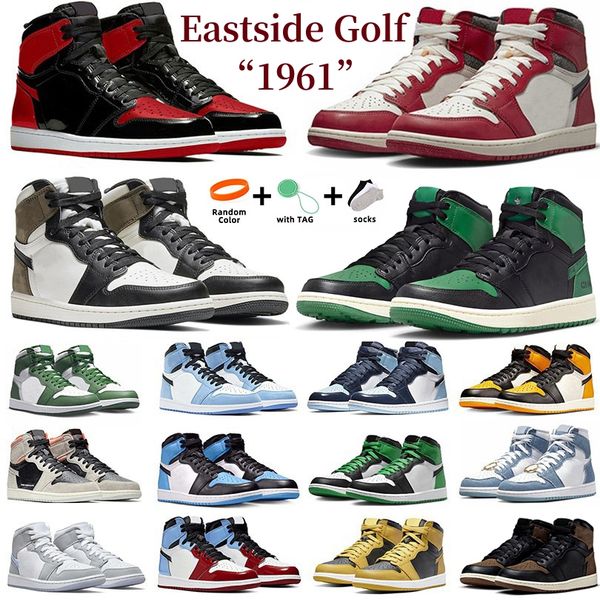 

jumpman 1 1s men women basketball shoes bred patent lost found eastside golf palomino unc royal toe university blue lucky green dark mocha d