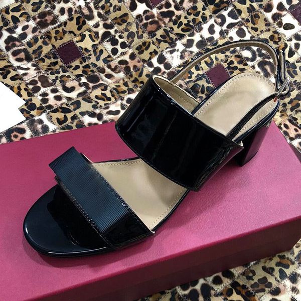 

high heeled sandals designer sandal party patent leather women dance shoe heels suede lady metal belt buckle thick heel woman shoes large si, Black