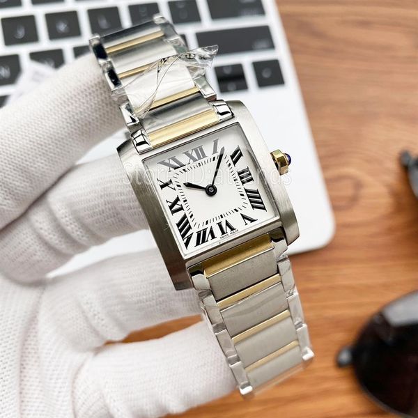 

stylish quartz watch women gold silver dial sapphire glass classic rectangle design wristwatch ladies luxury full stai281v, Slivery;brown