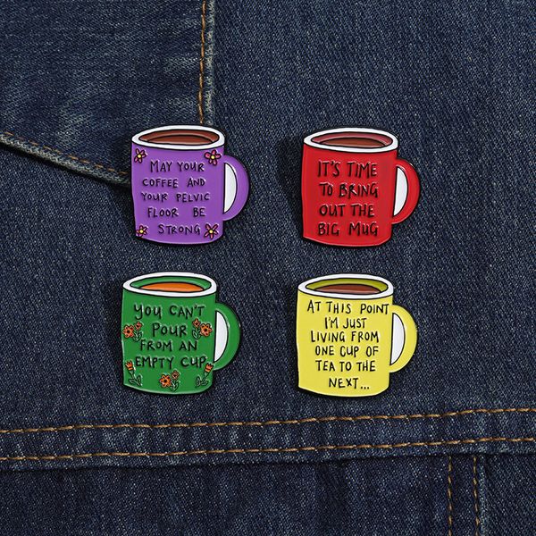 

cute letters cup jewelry lapel pins women cartoon alloy enamel badge for backpack hat shirt clothes brooches cowboy glass brooch pin, Gray