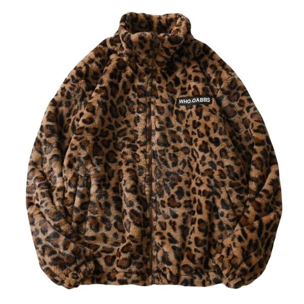 

designer jacket men's original quality hop hip lambswool sherpa jacket mens streetwear leopard pattern stand cardigan coats winter hara, Black;brown