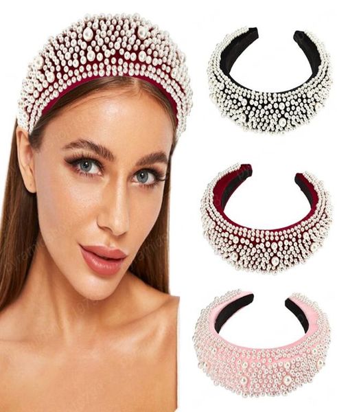 

new winter padded headband hoop fashion rhinestone pearl hair accessories for women sponge headdress2058820, Slivery;white