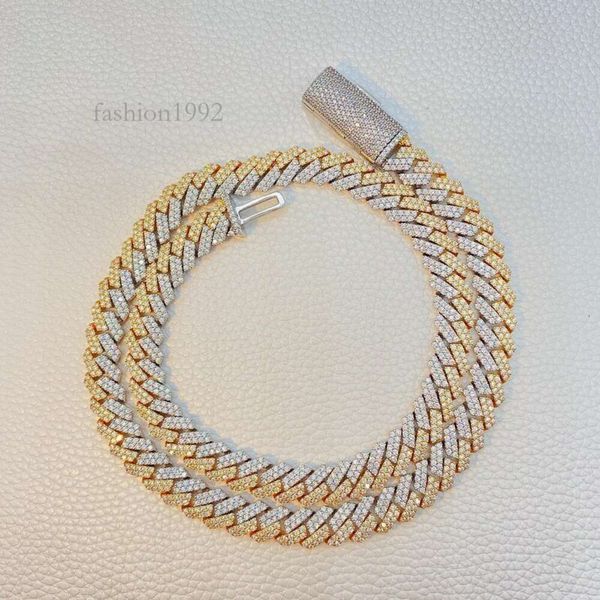 

Fashion Cuban Chain Necklace Moissanite Full-Diamond Yellow And White Gold Plated Sterling Sier Chain Necklace