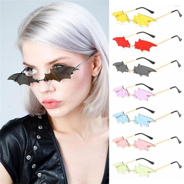 

sunglasses cosplay eyewear sun glasses metal frame rimless slim women bat shaped2111, White;black