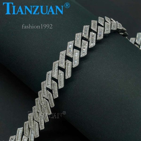 

trendy 18mm miami cuban necklace iced out chain link bracelet pave setting moissanite sier fashion hip hop rapper jewelry, Silver