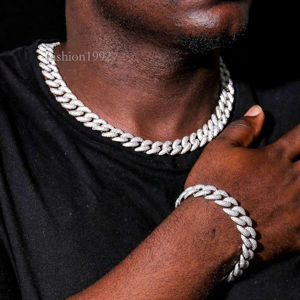 

rapper jewelry miami cuban link chain sier vvs moissanite cuban necklace, Silver