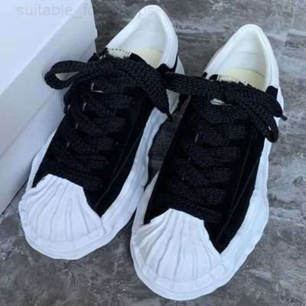 

maison mihara yasuhiro mmy dissolved shoes men's and women's flat sole board shoes sports shell head thick sole canvas shoes, Black