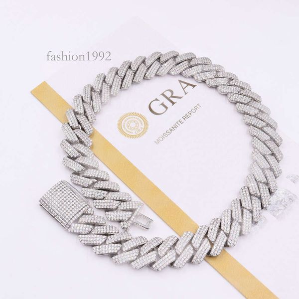 

Custom Vvs Moissanite Diamond Iced Out Sterling Sier Cuban Link Chain Pass Diamond Test 19Mm Hip Hop Men Necklace