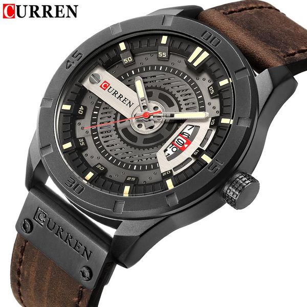 

luxury watch brand curren men military sports watches mens quartz date clock man casual leather wristwatch relogio masculino2450, Slivery;brown
