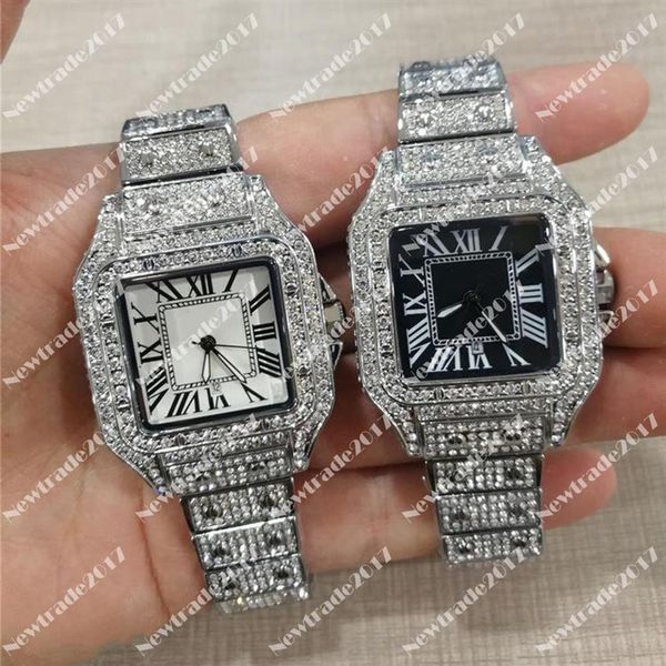 

full diamond mens watches quartz movement iced out women watch shiny lover wristwatch lifestyle waterproof fashion dress wristwatc175s, Slivery;golden