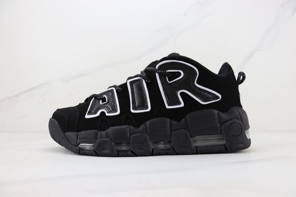 

with box more uptempos low basketball shoes men women black white yellow green sneaker