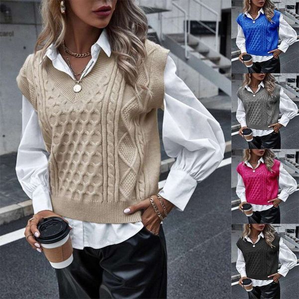 

sweaters womens fashionable knitted vest autumn and winter sleeves twisted flower v neck top, Black;white